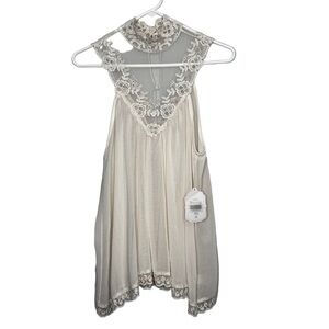 Altar'd State Womens M Sheer Pullover Top Lace High Neck Sleeveless Boho Shirt